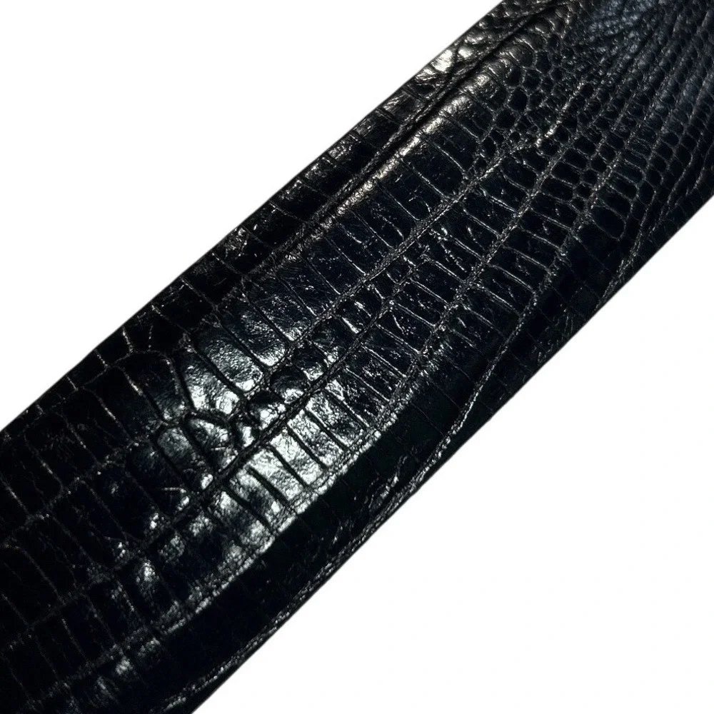 Tulliani Black Lizard Embossed Leather Western Belt Silver Tone Hardware Size 40